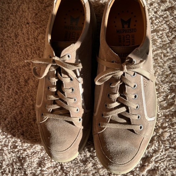 MEPHISTO HARRISON Mens Sneakers Taupe Beige Leather Velvet Size 12 - Picture 3 of 10